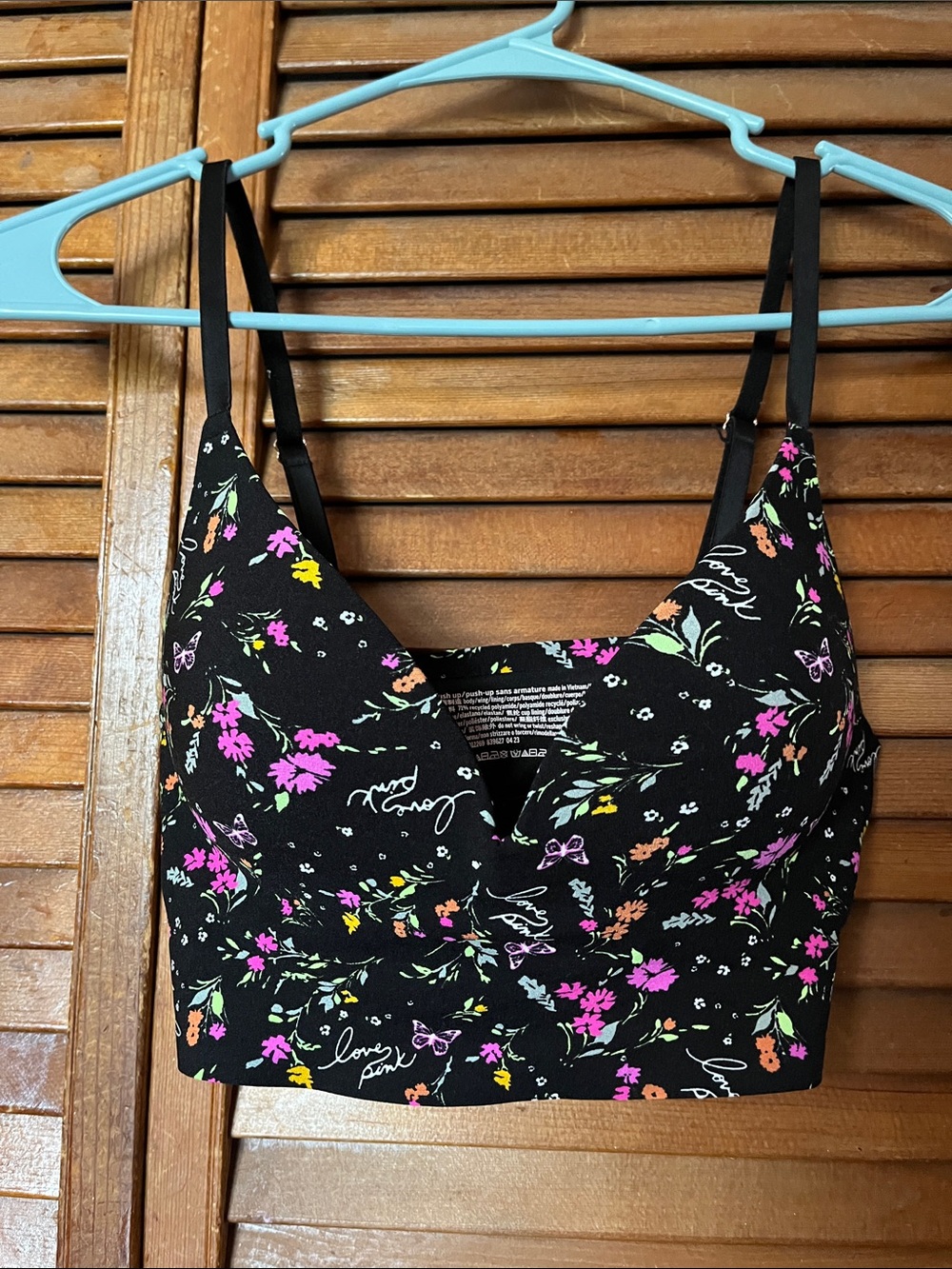 Victoria's Secret PINK Black Bralette with Multicolor Floral Accents